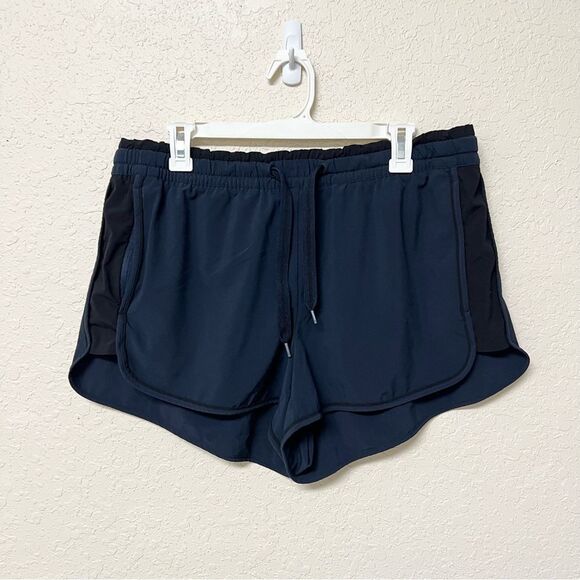 Athleta Colorblocked Shorts Navy Black Drawstring Size 16 Stretch - Picture 1 of 5